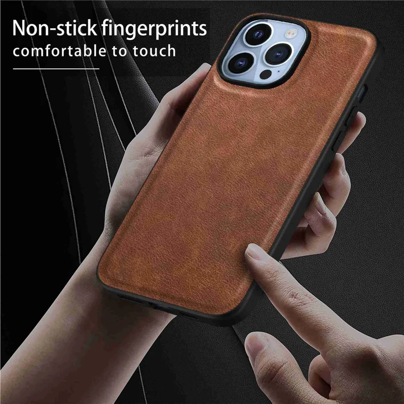 For iPhone 14 Pro Max Retro PU Leather Coated TPU+PC Phone Cover Back Protective Case - Brown