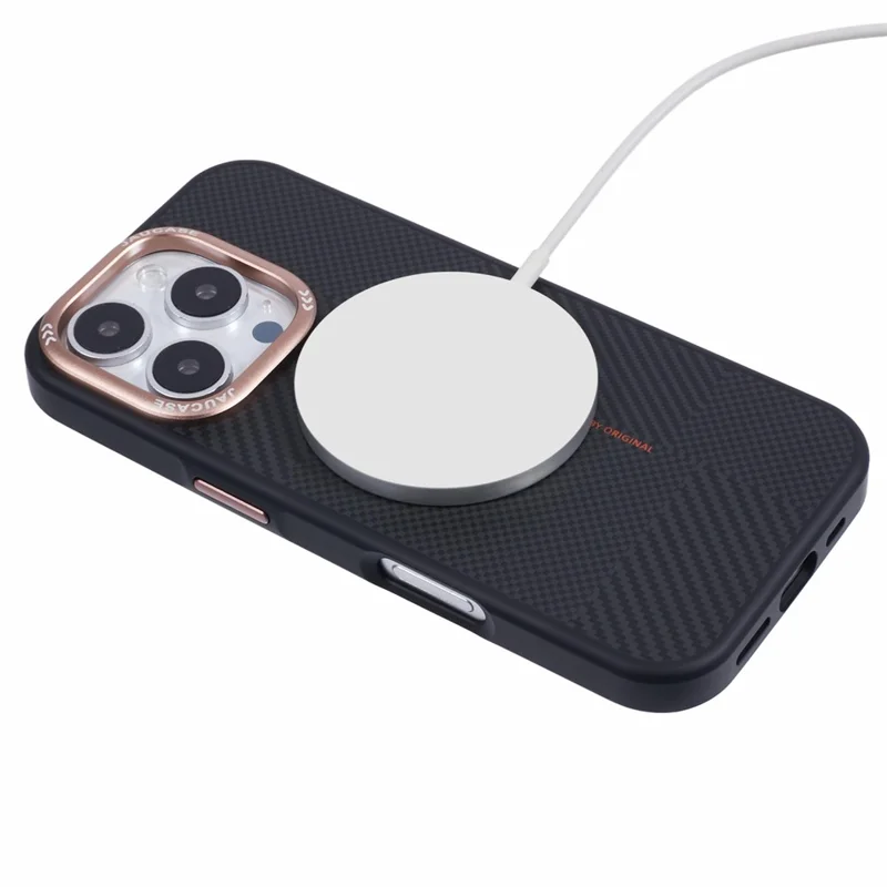 JAUCASE For iPhone 16 Pro Case PC+TPU Textured Phone Cover Compatible with MagSafe - Gold