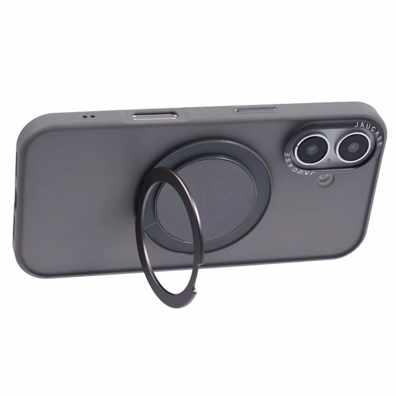 JAUCASE For iPhone 16 Case Rotary Kickstand PC+TPU Phone Cover Compatible with MagSafe - Grey