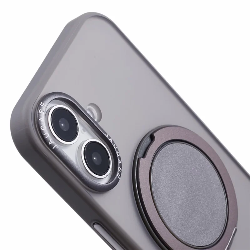 JAUCASE For iPhone 16 Case Rotary Kickstand PC+TPU Phone Cover Compatible with MagSafe - Grey