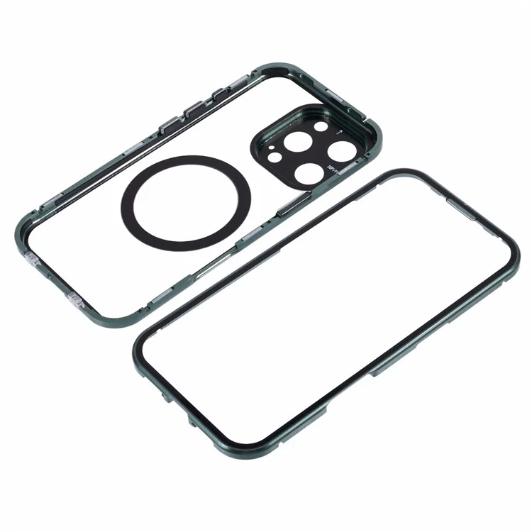 Capa para iPhone 16 Pro com vidro temperado em ambos os lados, capa de telefone compatível com MagSafe, proteção total - Verde