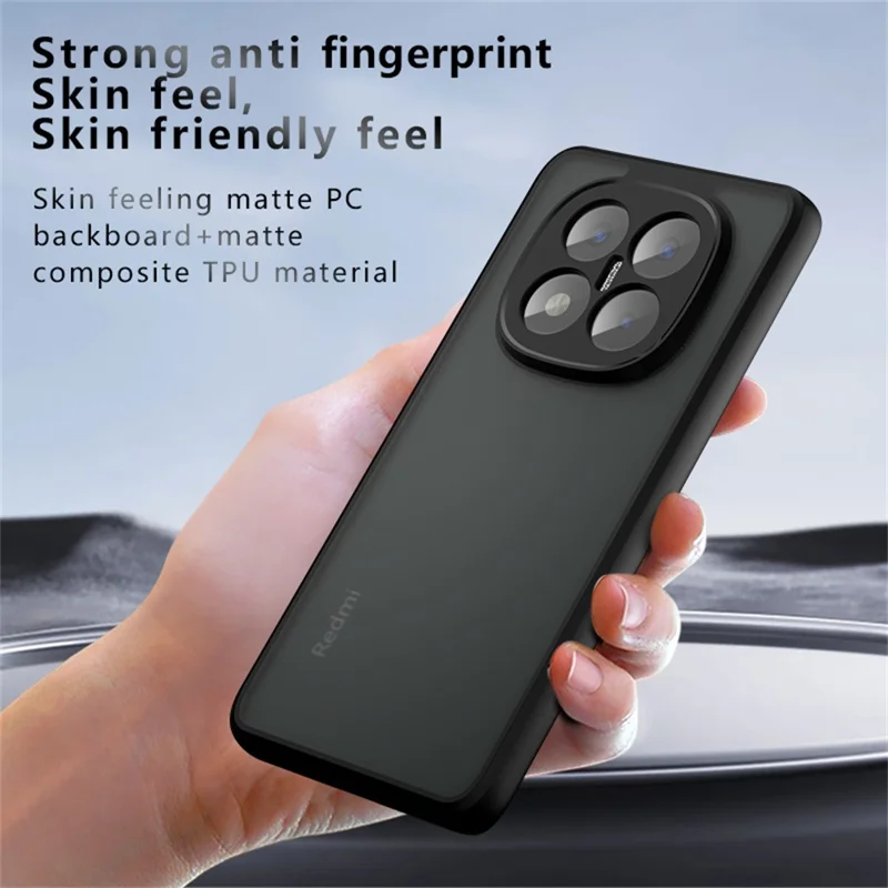 For Xiaomi Redmi Note 14 Pro+ 5G Case Skin-Touch TPU + PC Matte Phone Back Cover, Transparent Black