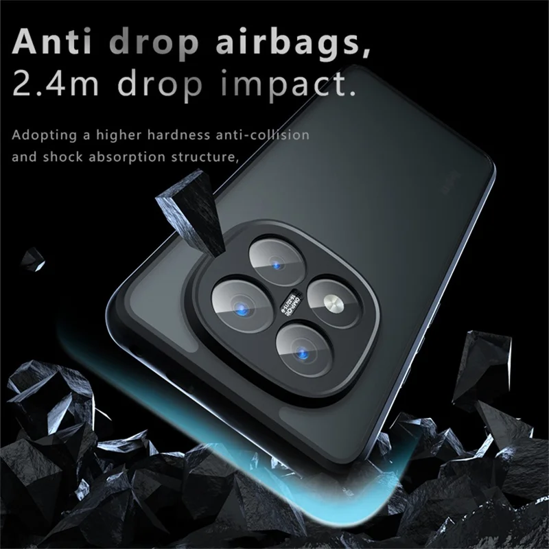 For Xiaomi Redmi Note 14 Pro+ 5G Case Skin-Touch TPU + PC Matte Phone Back Cover, Transparent Black