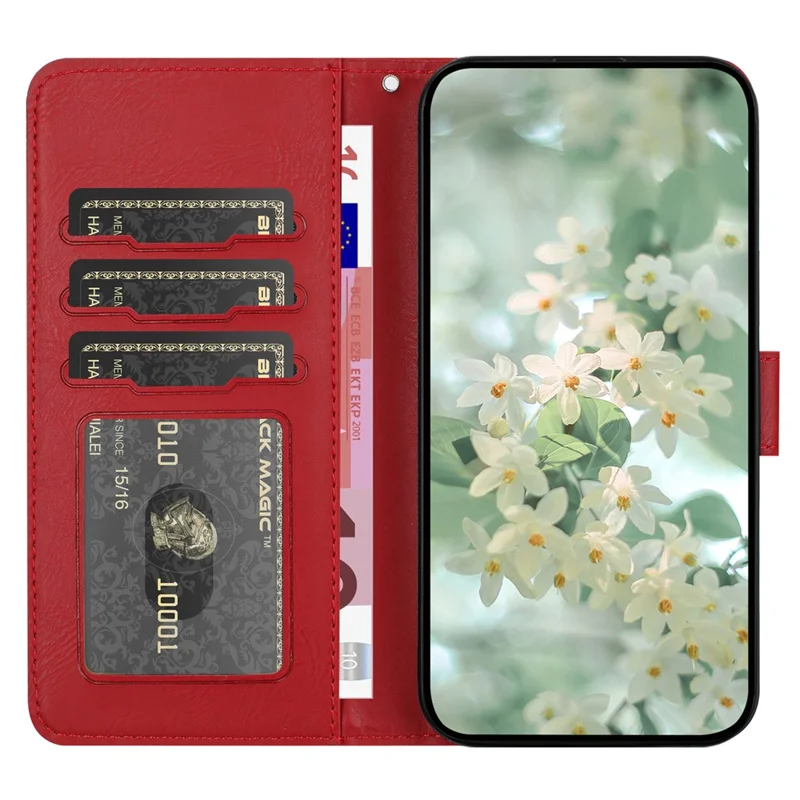 For Samsung Galaxy A16 5G / 4G Case Flower Imprint Leather Flip Wallet Phone Cover with Wrist Strap - Red