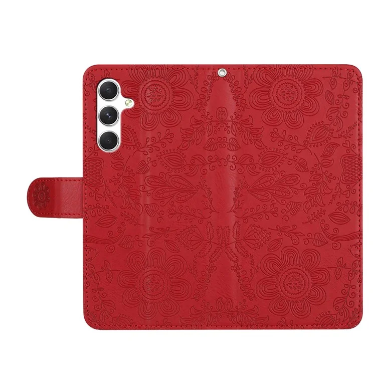 Für Samsung Galaxy S25+ Hülle Blumenmuster Leder Klapphülle mit Handschlaufe - Rot