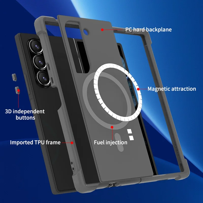 For Samsung Galaxy Z Fold5 5G Magnetic Case TPU+PC Matte Phone Cover - Blue
