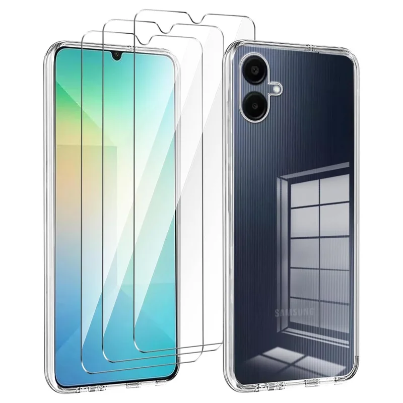 Pour le boîtier Samsung Galaxy A06 Cas TPU Transparent Couvercle de téléphone + 3 PCS Film d'écran en verre trempé 2,5D Bord incurvé