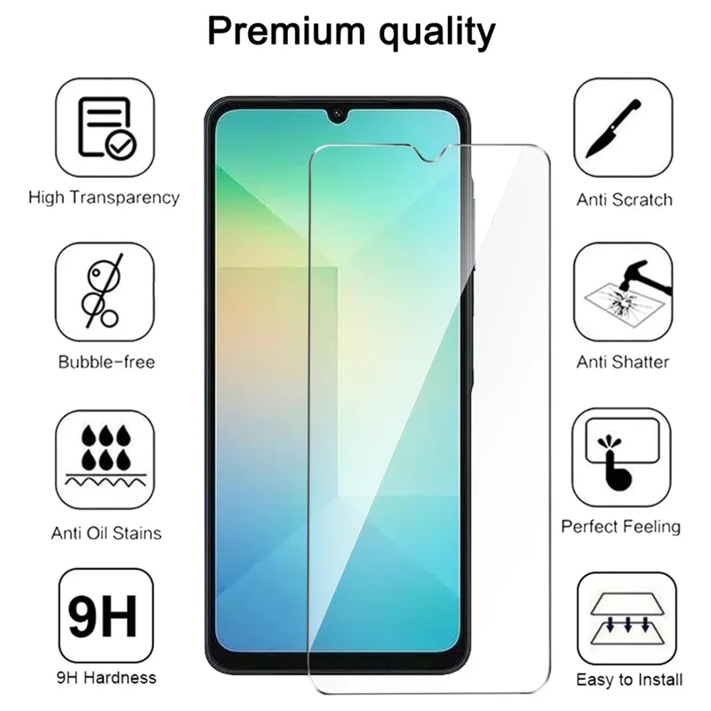 Pour le boîtier Samsung Galaxy A06 Cas TPU Transparent Couvercle de téléphone + 3 PCS Film d'écran en verre trempé 2,5D Bord incurvé