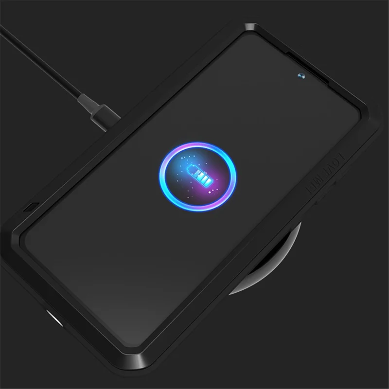 LOVE MEI For Samsung Galaxy S24 FE Case with Tempered Glass Film Metal+Silicone Phone Cover - Black