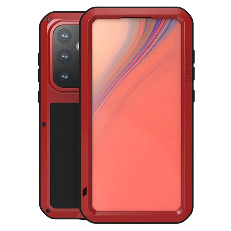 LOVE MEI Funda para Samsung Galaxy S24 FE Protector de pantalla de vidrio templado Cubierta de teléfono de metal+silicona - Rojo