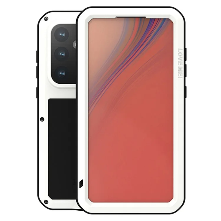 LOVE MEI For Samsung Galaxy S24 FE Case Tempered Glass Screen Protector Metal+Silicone Phone Cover - White