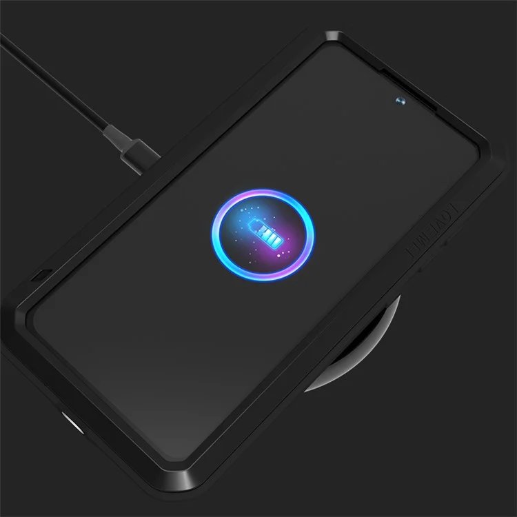 LOVE MEI For Samsung Galaxy S24 FE Case Tempered Glass Screen Protector Metal+Silicone Phone Cover - White