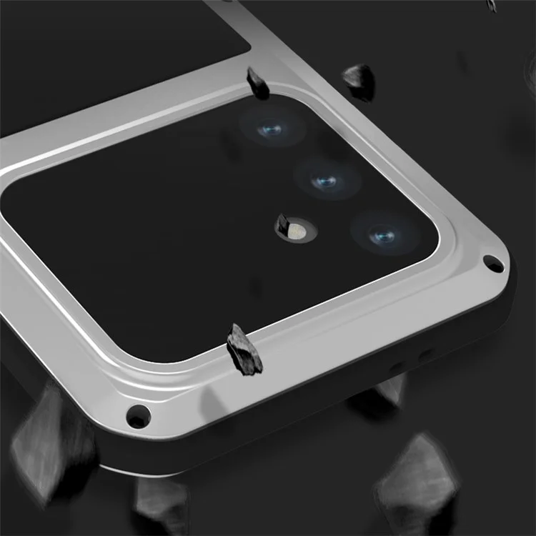 LOVE MEI For Samsung Galaxy S24 FE Case Tempered Glass Screen Protector Metal+Silicone Phone Cover - White