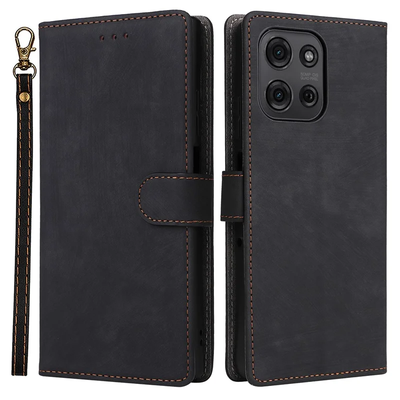 For Motorola Moto G75 5G Wallet Case RFID Blocking PU Leather Cover Stand View - Black