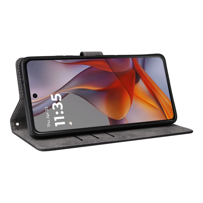 For Motorola Moto G75 5G Wallet Case RFID Blocking PU Leather Cover Stand View - Black