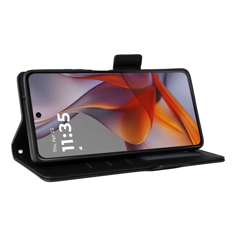 For Motorola Moto G75 5G Case with Wrist Strap Litchi Texture PU Leather Wallet Phone Cover - Black