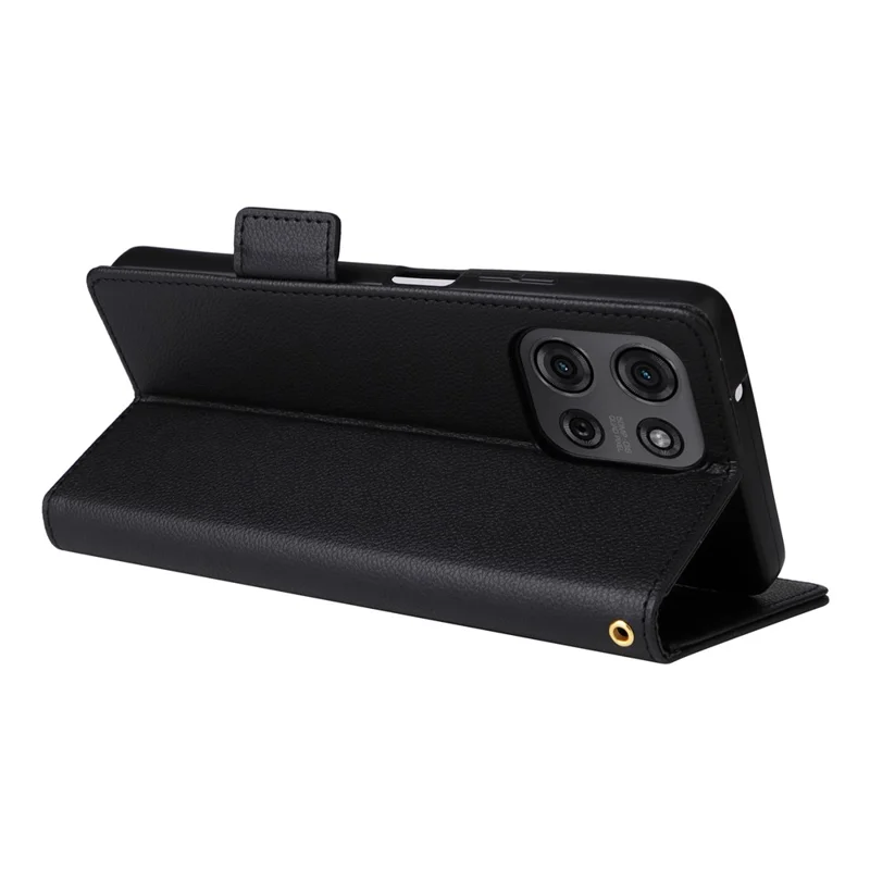 For Motorola Moto G75 5G Case with Wrist Strap Litchi Texture PU Leather Wallet Phone Cover - Black