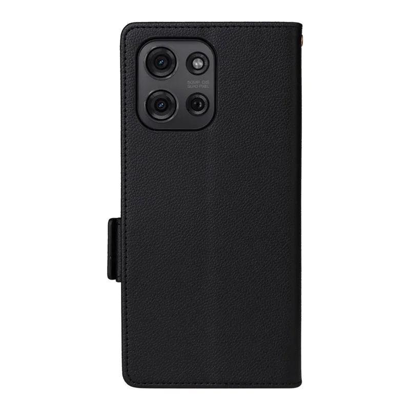 For Motorola Moto G75 5G Case with Wrist Strap Litchi Texture PU Leather Wallet Phone Cover - Black