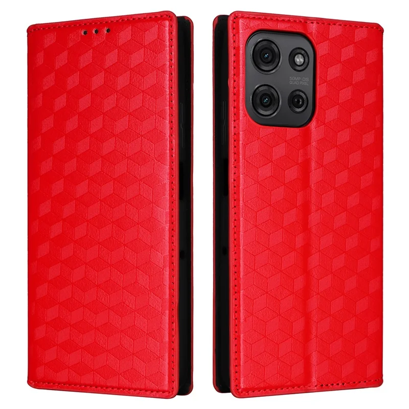 Portemonnee hoesje voor Motorola Moto G75 5G met ruitmotief, lederen telefoonhoes - Rood