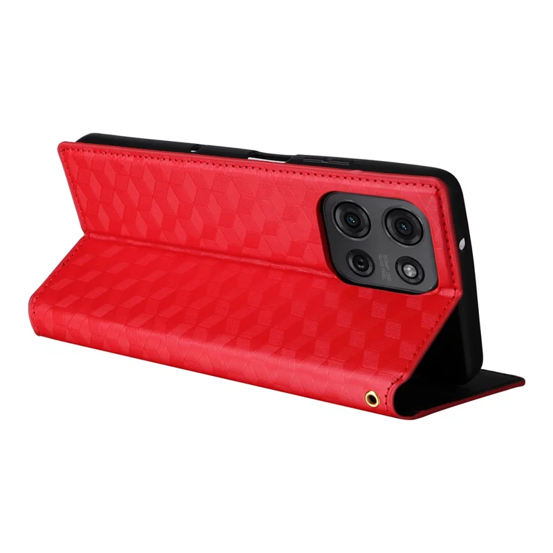 Portemonnee hoesje voor Motorola Moto G75 5G met ruitmotief, lederen telefoonhoes - Rood