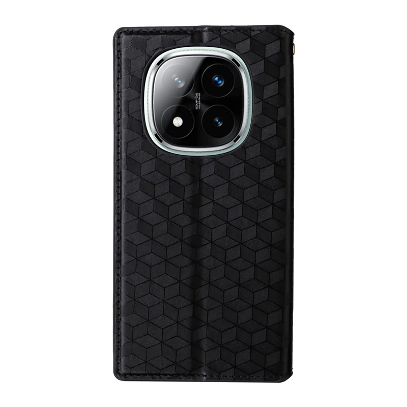 Capa carteira para Xiaomi Redmi Note 14 Pro+ 5G / Note 14 Pro 5G, em couro com estampa de losango - Preta