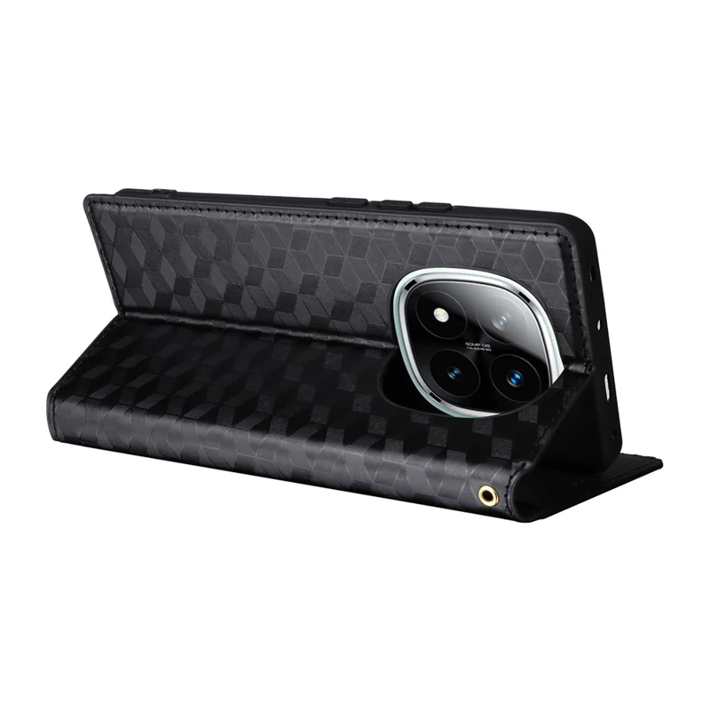 Capa carteira para Xiaomi Redmi Note 14 Pro+ 5G / Note 14 Pro 5G, em couro com estampa de losango - Preta