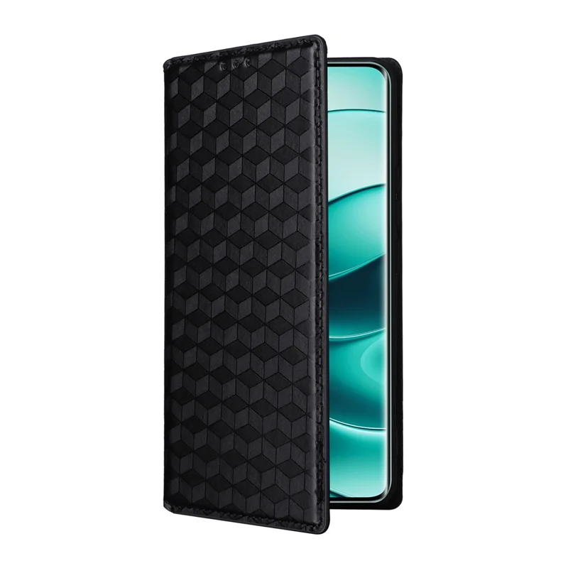 Capa carteira para Xiaomi Redmi Note 14 Pro+ 5G / Note 14 Pro 5G, em couro com estampa de losango - Preta