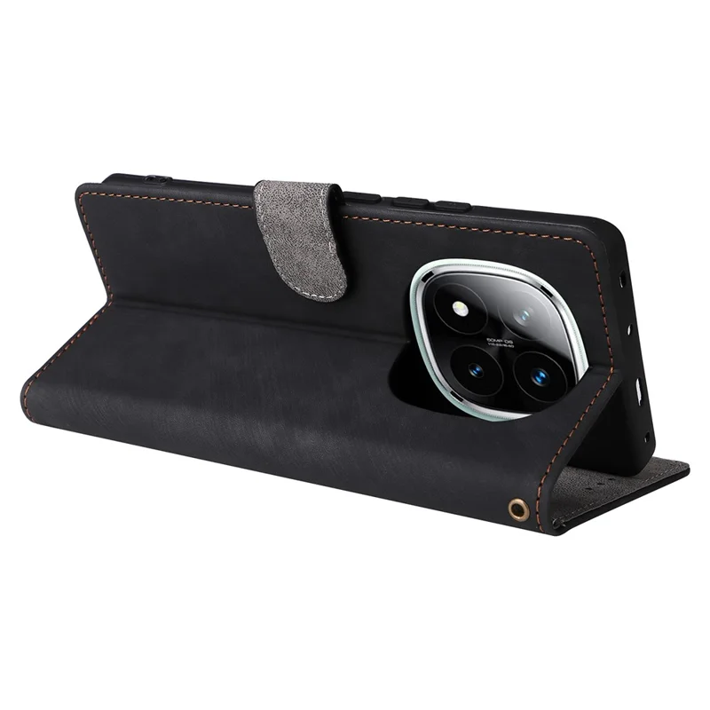 Capa carteira para Xiaomi Redmi Note 14 Pro+ 5G / Note 14 Pro 5G, com bloqueio RFID, em couro sintético com suporte e visualização - Preto