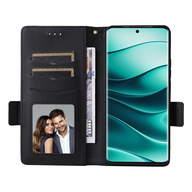 For Xiaomi Note 14 Pro+ 5G / Note 14 Pro 5G / Poco X7 5G Case with Wrist Strap Litchi Texture PU Leather Wallet Phone Cover - Black