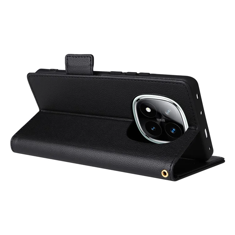 For Xiaomi Note 14 Pro+ 5G / Note 14 Pro 5G / Poco X7 5G Case with Wrist Strap Litchi Texture PU Leather Wallet Phone Cover - Black