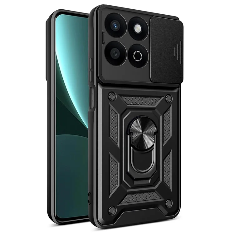 Funda para teléfono Honor X7c 4G / 200 Smart 5G con tapa deslizante para cámara, PC+TPU y soporte - Negro