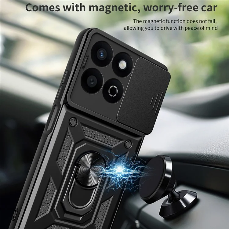 Funda para teléfono Honor X7c 4G / 200 Smart 5G con tapa deslizante para cámara, PC+TPU y soporte - Negro