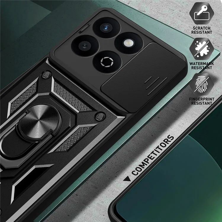 Funda para teléfono Honor X7c 4G / 200 Smart 5G con tapa deslizante para cámara, PC+TPU y soporte - Negro
