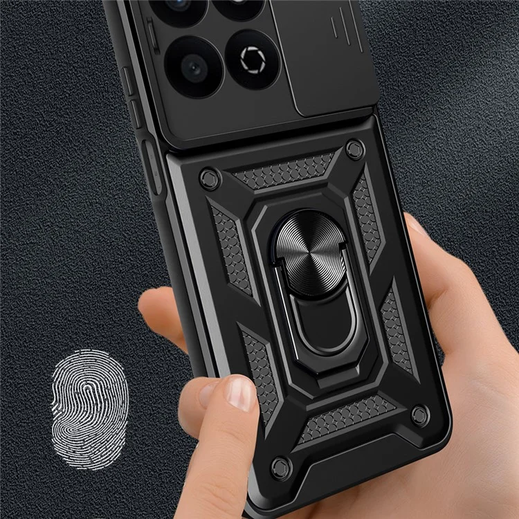 Funda para teléfono Honor X7c 4G / 200 Smart 5G con tapa deslizante para cámara, PC+TPU y soporte - Negro