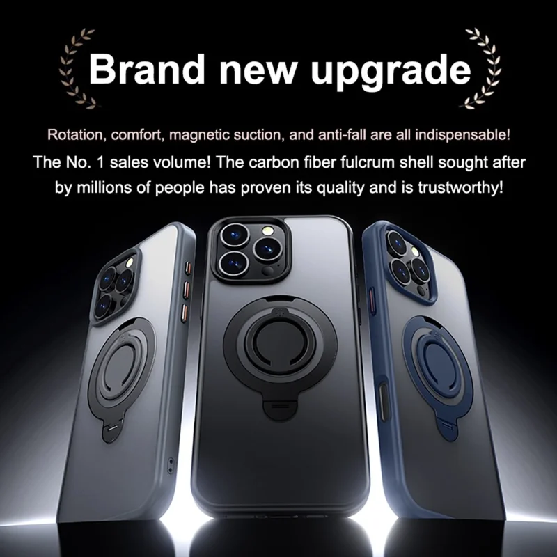 For iPhone 16 Pro Max Case Compatible with MagSafe Kickstand Translucent PC+TPU Phone Cover with Silicone Ring - Blue