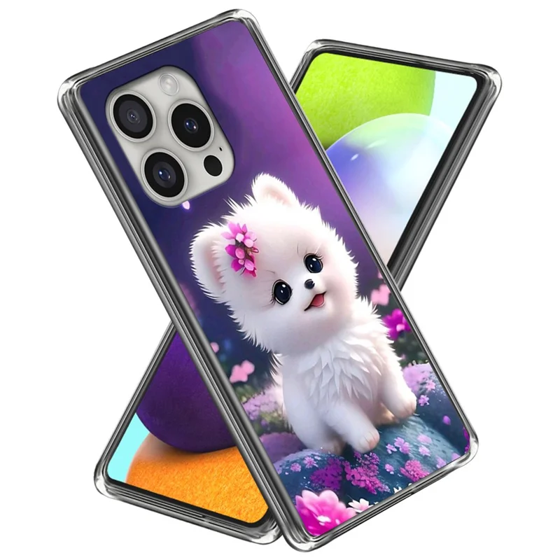 For iPhone 16 Pro Case Pattern Printed Shockproof TPU Phone Cover - White Puppy