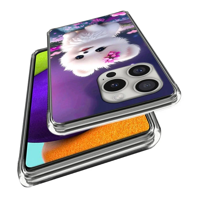 For iPhone 16 Pro Case Pattern Printed Shockproof TPU Phone Cover - White Puppy