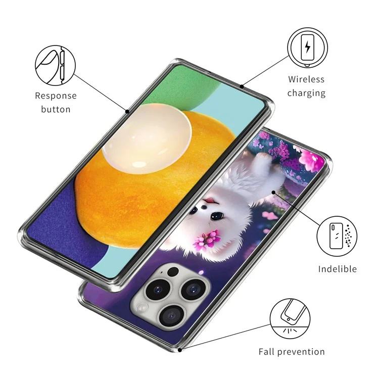For iPhone 16 Pro Case Pattern Printed Shockproof TPU Phone Cover - White Puppy