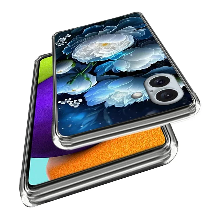 For iPhone 16 Plus Case Pattern Printed Shockproof TPU Phone Cover - White Peony