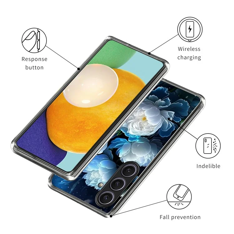 Coque pour Samsung Galaxy S25+ avec motif imprimé, protection antichoc en TPU - Pivoine blanche