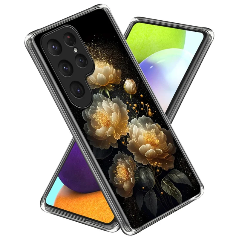 For Samsung Galaxy S25 Ultra Case Pattern Printed Shockproof TPU Phone Cover - Golden Peony