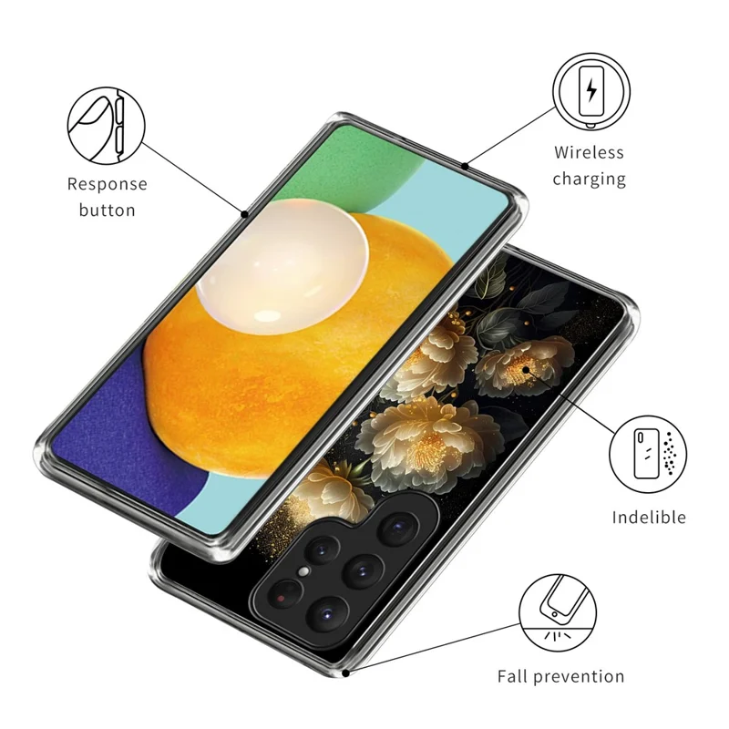For Samsung Galaxy S25 Ultra Case Pattern Printed Shockproof TPU Phone Cover - Golden Peony