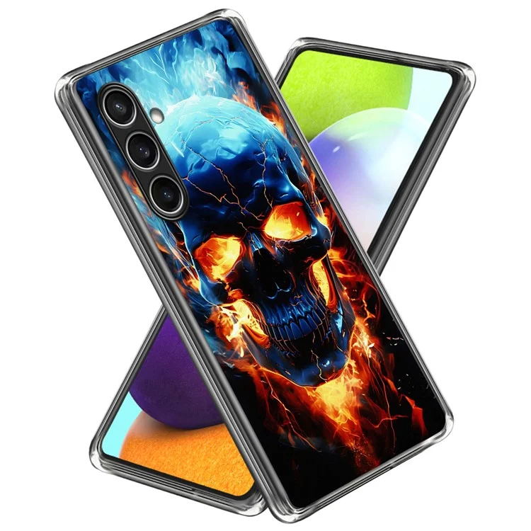 For Samsung Galaxy S24 FE Case Pattern Printed Shockproof TPU Phone Cover  - Flame Skull
