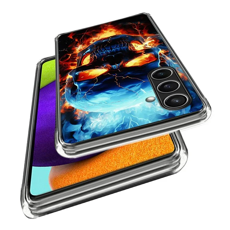 For Samsung Galaxy S24 FE Case Pattern Printed Shockproof TPU Phone Cover  - Flame Skull