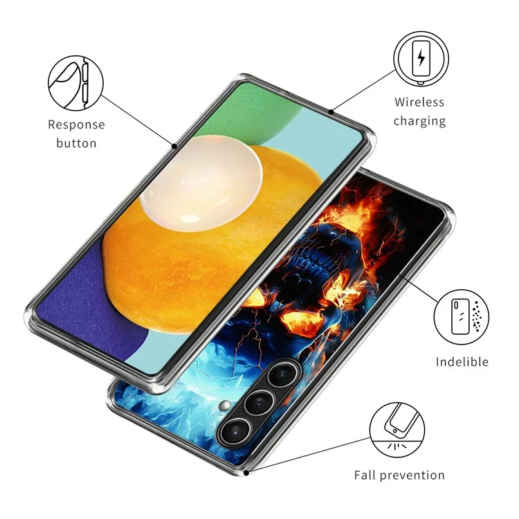 For Samsung Galaxy S24 FE Case Pattern Printed Shockproof TPU Phone Cover  - Flame Skull
