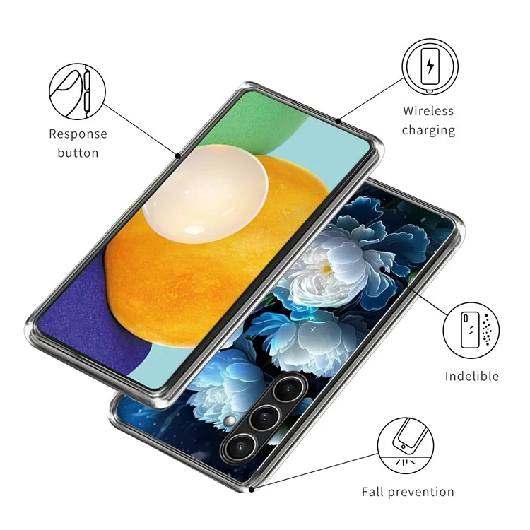 Coque de téléphone TPU antichoc imprimée motif pour Samsung Galaxy S24 FE - Pivoine blanche