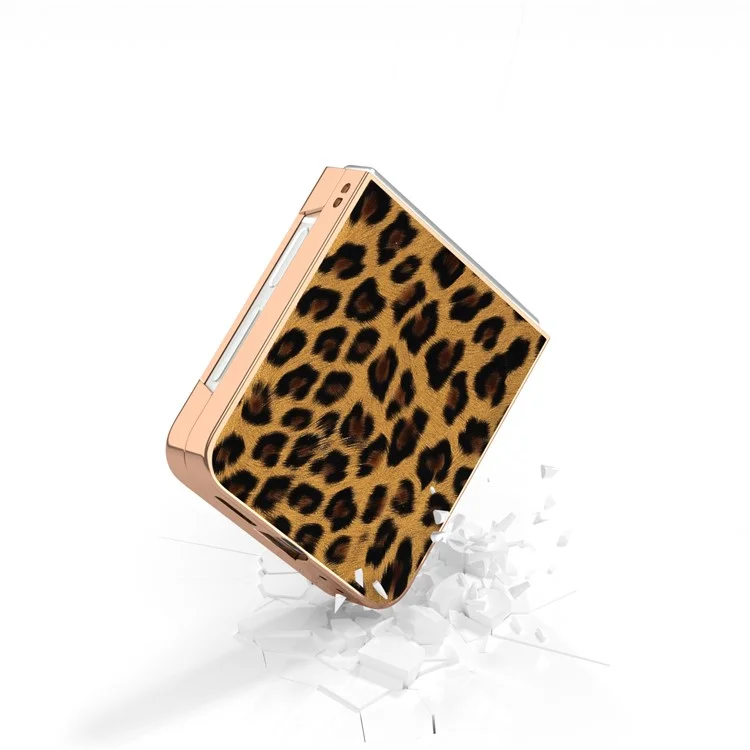 Custodia per Samsung Galaxy Z Flip6 5G, modello a leopardo con elettrodeposizione, in PU+TPU - Oro
