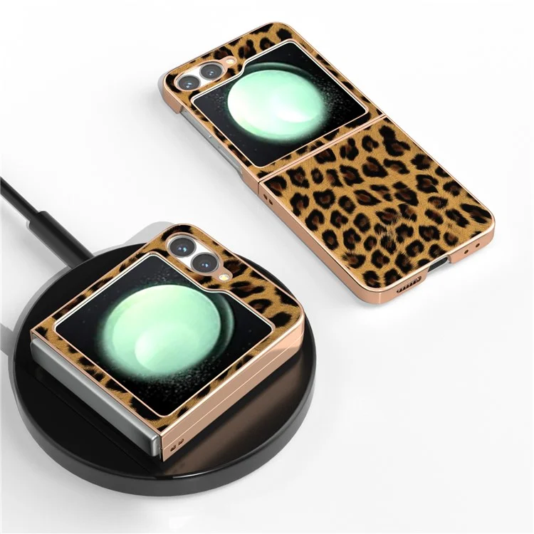 Custodia per Samsung Galaxy Z Flip6 5G, modello a leopardo con elettrodeposizione, in PU+TPU - Oro