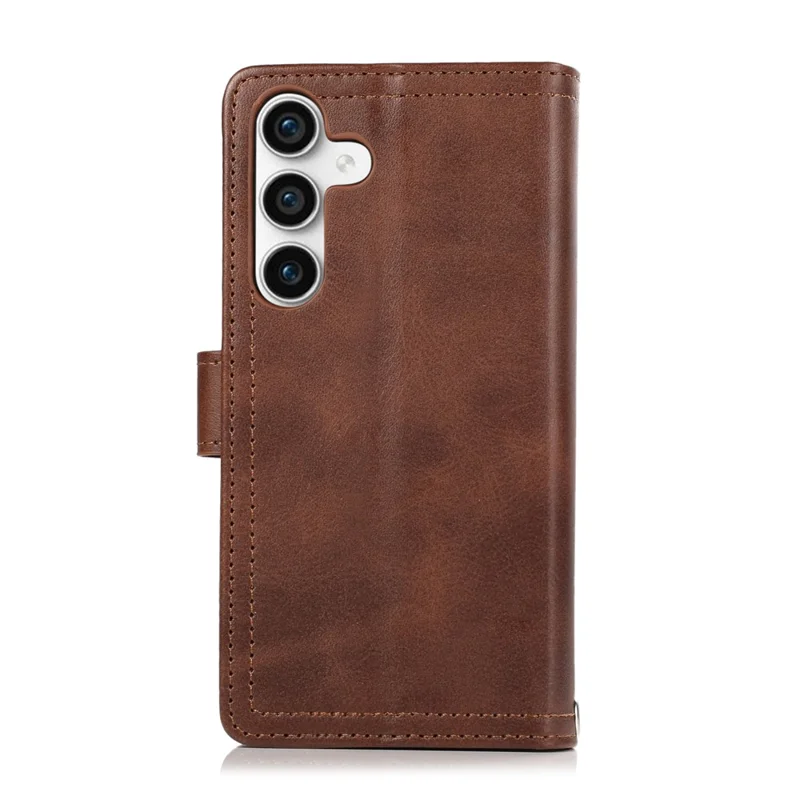 For Samsung Galaxy S25+ Case Split Leather Magnetic Wallet Phone Protector with Wrist Strap - Coffee