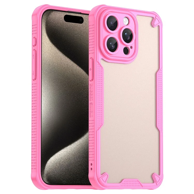 Armor Series For iPhone 15 Pro Max Case PC+TPU Semi-Transparent Frosted Finish Protective Phone Cover - Pink